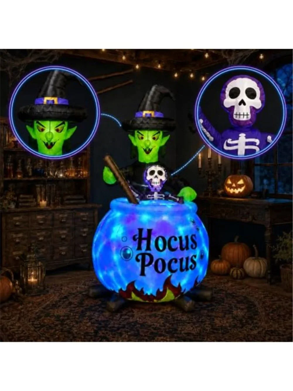6 FT Halloween Inflatable Witch and Cauldron with RGB Lighted Halloween Blow